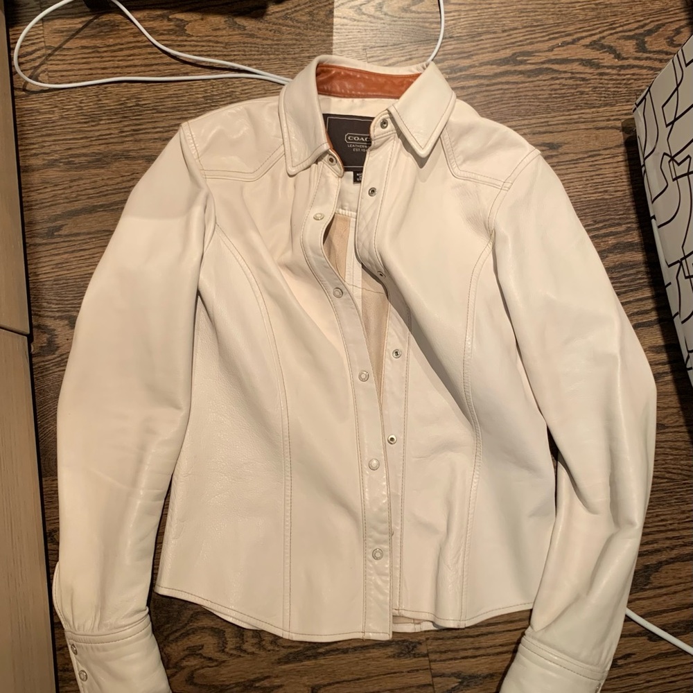 coach 100% leather white shirt jacket